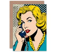 Artery8 1950s Woman Polka Dot Hello Comic Book Style Wife Her Mum Sister Daughter Mom Gran Nan Birthday Thank You Congratulations Blank Art Greeting Card