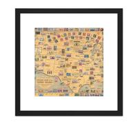 Artery8 1951 Ernest Dudley Chase Stamp Map United States USA 8X8 Inch Square Wooden Framed Wall Art Print Picture with Mount in Black Artery8 Black