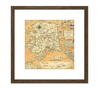 Artery8 1959 Ernest Dudley Chase A Pictorial Map Of Alaska 8X8 Inch Square Wooden Framed Wall Art Print Picture with Mount in Brown Artery8 Brown
