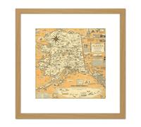 Artery8 1959 Ernest Dudley Chase A Pictorial Map Of Alaska 8X8 Inch Square Wooden Framed Wall Art Print Picture with Mount in Light Oak Artery8 Light Oak
