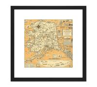 Artery8 1959 Ernest Dudley Chase A Pictorial Map Of Alaska 8X8 Inch Square Wooden Framed Wall Art Print Picture with Mount in Black Artery8 Black