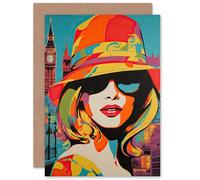 Artery8 1960s London Chic Retro Neon Woman Big Ben for Wife Her Mum Sister Daughter Mom Gran Nan Birthday Thank You Congratulations Blank Art Greeting Card
