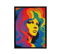 Artery8 1960s Psychedelic Rainbow Woman Portrait Framed Canvas Wall Art Print | Size: W18" x H24" Artery8 Multicolor W18" x H24"