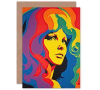 Artery8 1960's Retro Portrait Psychedelic Rainbow for Wife Her Mum Sister Daughter Mom Gran Nan Birthday Thank You Congratulations Blank Art Greeting Card