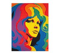 Artery8 1960's Retro Portrait Woman Psychedelic Rainbow Colours Vibrant Bold Bright Colourful Painting Extra Large XL Wall Art Poster Print