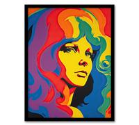 Artery8 1960's Retro Portrait Woman Psychedelic Rainbow Colours Vibrant Bold Bright Colourful Painting Artwork Framed Wall Art Print 18X24 Inch