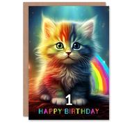 Artery8 1st Birthday Greeting Card Kids Cute Rainbow Kitten Age 1 Year Old Child
