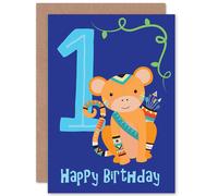 Artery8 1st Birthday Monkey Greetings Card in Blue Artery8 Blue