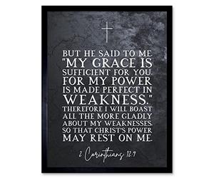 Artery8 2 Corinthians 12:9 Made Perfect in Weakness Christs Power Rests in Me Christian Bible Verse Quote Scripture Typography Artwork Framed Wall Art Print 9X7 Inch