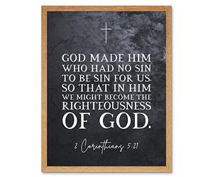 Artery8 2 Corinthians 5:21 God Made Him Who Had No Sin Christian Bible Verse Quote Scripture Typography Art Print Framed Poster Wall Decor 12x16 inch