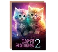 Artery8 2nd Birthday Greeting Card Cute Kittens Baby Cats Kids Age 2 Year Old Child in Pink Artery8 Pink