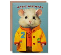 Artery8 2nd Birthday Greeting Card Cute Mouse in Raincoat Kids Age 2 Year Old Child