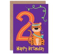 Artery8 2nd Birthday Tiger Greetings Card in Purple Artery8 Purple