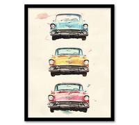 Artery8 3 Three Classic Vintage Cars Watercolour Modern Living Room Artwork Framed Wall Art Print A4