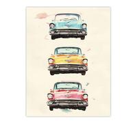 Artery8 3 Three Classic Vintage Cars Watercolour Modern Wall Art Print in Beige | Size: W12" x H16" Artery8 Beige W12" x H16"