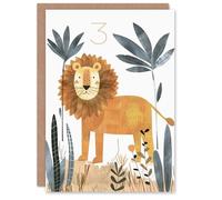 Artery8 3rd Birthday Card Cute Jungle Lion Fun Drawing Kids Age 3 Year Old Child For Son Daughter Girl Boy Happy Card
