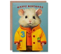 Artery8 3rd Birthday Greeting Card Cute Mouse in Raincoat Kids Age 3 Year Old Child