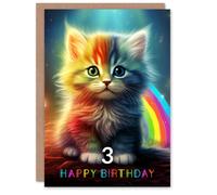 Artery8 3rd Birthday Greeting Card Kids Cute Rainbow Kitten Age 3 Year Old Child in Blue Artery8 Blue
