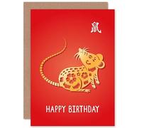 Artery8 40th Birthday Chinese Zodiac Sign Rat Happy Birthday Greetings Card Born in 1972 1984 1996 2008 2020