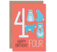 Artery8 4th Birthday Bears Greetings Card in Light Red Artery8 Light Red