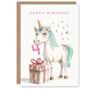 Artery8 4th Birthday Card Unicorn Stars Present Fun Kids Age 4 Year Old Child For Son Daughter Girl Boy Happy Card