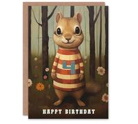Artery8 4th Birthday Greeting Card Child Cute Chipmunk Kids Age 4 Year Old in Brown Artery8 Brown
