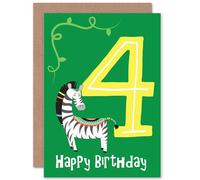 Artery8 4th Birthday Zebra Greetings Card in Green Artery8 Green