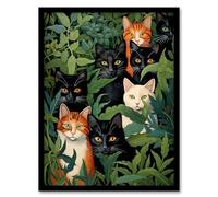 Wall Art Print 5 Black Cats By Julia Davidson Quirky Black Ginger White Cat Group In Green Botanicals Art Framed Artery8 Black A4