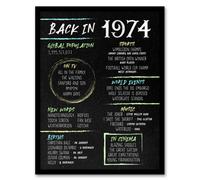 Artery8 Men's Wall Art Print 50th Birthday Anniversary Idea Chalk Board Aesthetic For Him Born in 1974 Framed Art in Black | Size: A4 Artery8 Black A4