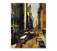 5th Avenue 1950s Painting Vintage Cars New York Wall Art Print Artery8 Brown W24 inch x H32 inch