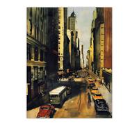 Artery8 5th Avenue 1950s Painting Vintage Cars New York Wall Art Print in Brown | Size: W12" x H16" Artery8 Brown W12" x H16"