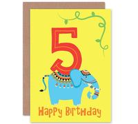 Artery8 5th Birthday Elephant Greetings Card in Yellow Artery8 Yellow
