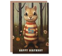 Artery8 5th Birthday Greeting Card Child Cute Chipmunk Kids Age 5 Year Old