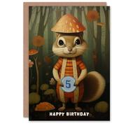 Artery8 5th Birthday Greeting Card Squirrel Mushroom Woodland Kids Age 5 Year Old Child