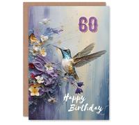 Artery8 60th Birthday Personalised Greeting Card Hummingbird Flowers Painting Age 60 For Her Custom