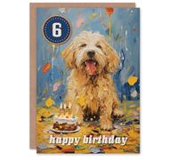 Artery8 6th Birthday Greeting Card Dog Lover Puppy Cake Kids Age 6 Year Old Child