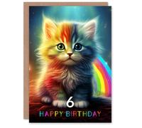 Artery8 6th Birthday Greeting Card Kids Cute Rainbow Kitten Age 6 Year Old Child