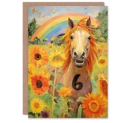 Artery8 6th Birthday Greeting Card Rainbow Horse Sunflowers Kids Age 6 Year Old Child