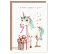 Artery8 7th Birthday Card Unicorn Stars Present Fun Kids Age 7 Year Old Child For Son Daughter Girl Boy Happy Card
