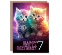 Artery8 7th Birthday Greeting Card Cute Kittens Baby Cats Kids Age 7 Year Old Child in Pink Artery8 Pink