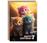 Artery8 7th Birthday Greeting Card Cute Rainbow Kittens Kids Age 7 Year Old Child