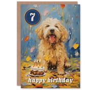 Artery8 7th Birthday Greeting Card Dog Lover Puppy Cake Kids Age 7 Year Old Child