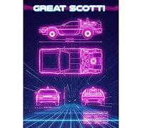 Artery8 80s Synthwave Blueprint Sports Car Space Time Travel Art Print Canvas Premium Wall Decor Poster Mural