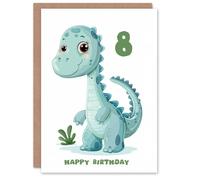 Artery8 8th Birthday Card Cute Blue Baby Dinosaur Cartoon Kids Age 8 Year Old Child For Son Daughter Girl Boy Happy Card