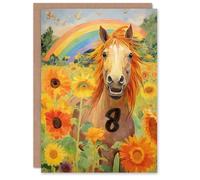 Artery8 8th Birthday Greeting Card Rainbow Horse Sunflowers Kids Age 8 Year Old Child