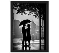 Artery8 A Couple Under an Umbrella Black and White Photo Artwork Framed A3 Wall Art Print