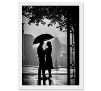 Artery8 A Couple Under an Umbrella Black and White Photo Artwork Framed Wall Art Print A4