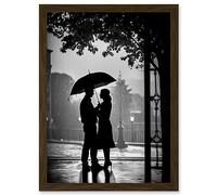 Artery8 A Couple Under an Umbrella Black and White Photo Artwork Framed Wall Art Print A4