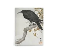 Artery8 A Crow & The Full Moon Canvas Wall Art Print Ohara Koson in Grey | Size: W24" x H32" Artery8 Grey W24" x H32"
