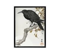 Artery8 A Crow & The Full Moon Framed Canvas Wall Art Print Ohara Koson in Grey | Size: W12" x H16" Artery8 Grey W12" x H16"